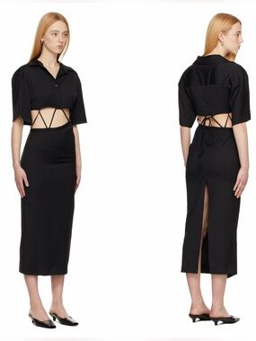 Christopher Esber Black Cutout Midi Dress Wool Open Back 8 Cocktail NWOT 🟡